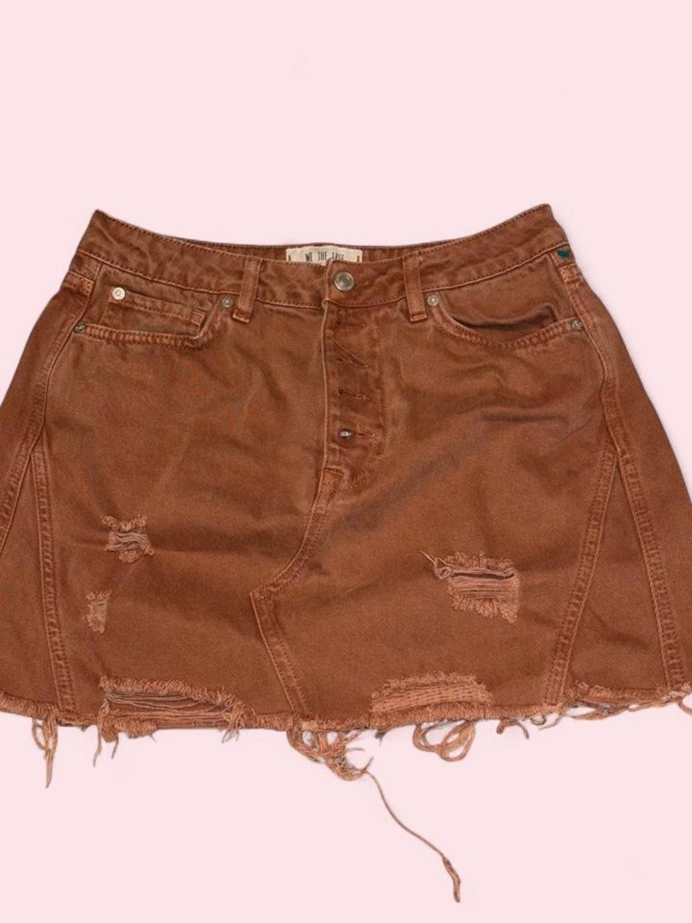 Distressed Brown Denim Mini Skirt